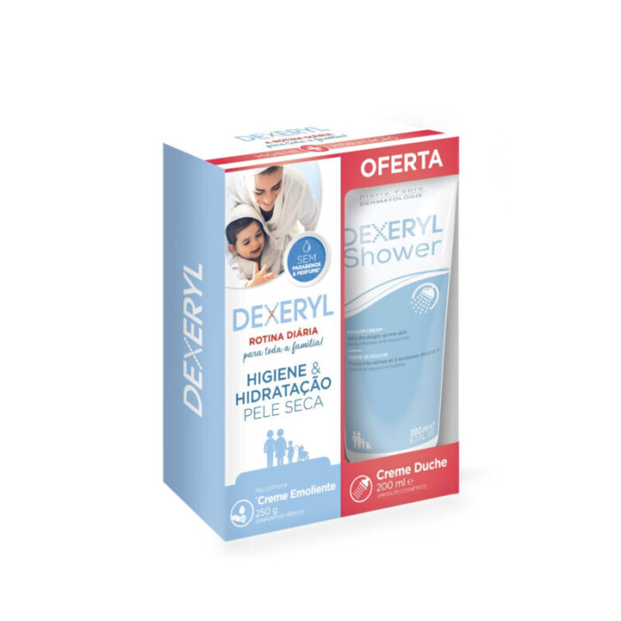 kit dexeryl creme emoliente 250g com oferta de creme duche 200ml