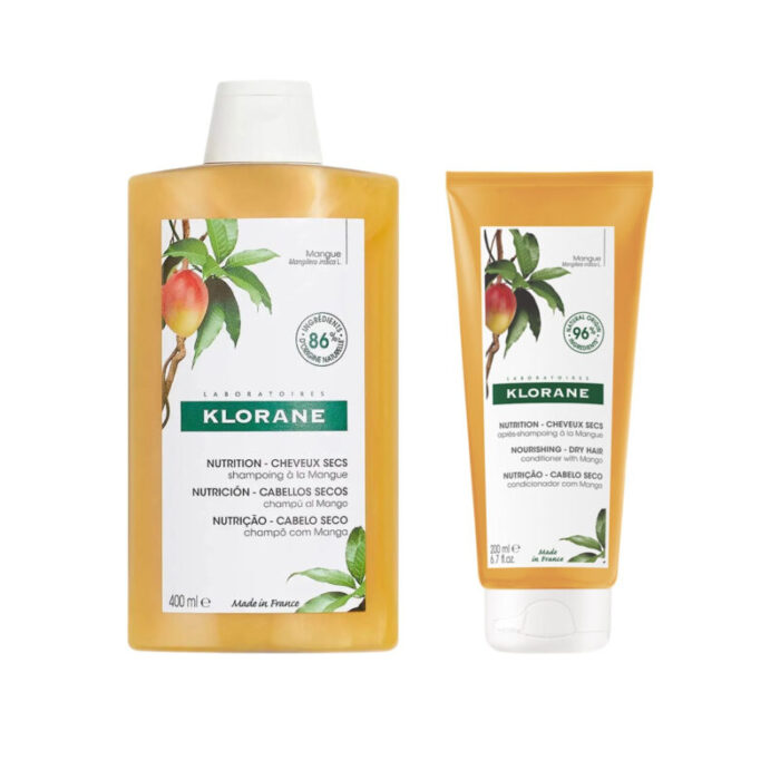 klorane nourishing shampoo with mango butter 400ml conditioner 200ml